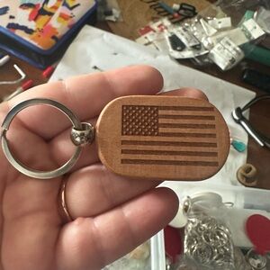 Engraved American Flag Wooden Keychain